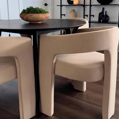 Miniatura 4 de VESCASA Silla de Comedor de Barril de Terciopelo con Respaldo Abierto, Sillón Lateral de Acento Moderno Tapizado con 3 Patas para Caqui-terciopelo
