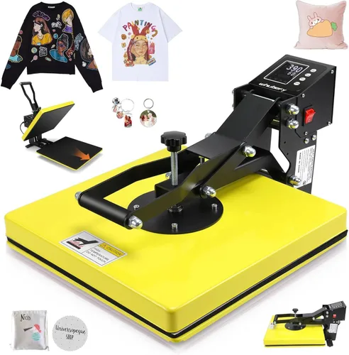 AKEYDIY Prensa de calor 15x15, máquina de prensa de calor grande para camisetas (amarillo)