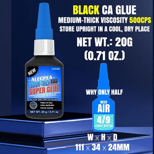 Miniatura 7 de 20g de pegamento CA negro medio-espeso (500 CPS), pegamento super de cianoacrilato premium para madera, vidrio, metal, papel, cuero, plástico