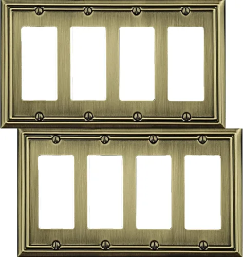 Miniatura 13 de OKAWYC Cubierta de interruptor de luz basculante/duplex Adler, placa de pared de metal, paquete de 2, latón antiguo de 2 bandas, cubierta decorativa