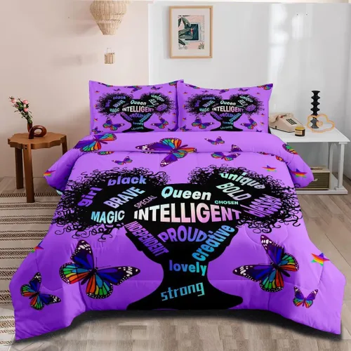 Juego de edredón para niña negra, tamaño individual, para niños y adolescentes, juego de ropa de cama Black Girl Magic, juego de edredón con citas