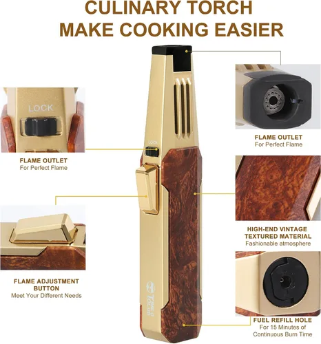 Miniatura 2 de Encendedor de butano, soplete de soldadura, llama súper larga, soplete de cocina recargable, resistente al viento, llama ajustable, soplete solar