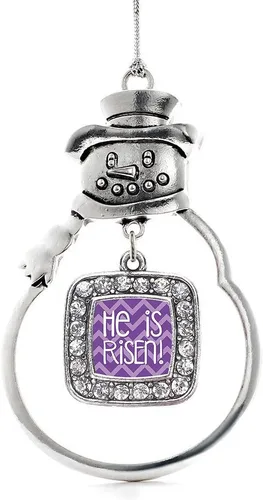 Miniatura 247 de Inspired Silver - Adorno de rodillo de reina - Adorno cuadrado de plata con muñeco de nieve con joyas de circonita cúbica