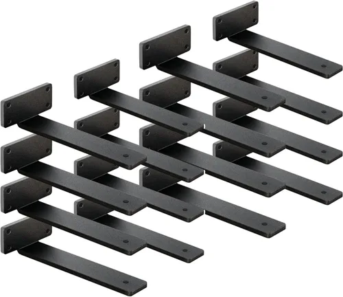 Miniatura 12 de Paquete de 4 soportes de estante flotantes de 8 pulgadas, soporte de estante oculto de 1/5 pulgadas de grosor, soportes de metal de hierro