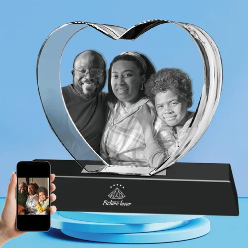 Miniatura 8 de Foto de cristal 3D con base de luz LED, regalos personalizados con tu propia foto, grabado láser imágenes 3D y texto personalizado, pequeño