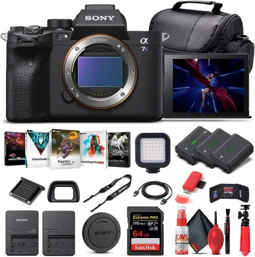Sony Cámara digital sin espejo Alpha a7S III (solo cuerpo) ILCE7SM3/B + tarjeta de memoria de 64 GB + 2 baterías NP-FZ-100 + software de foto Corel