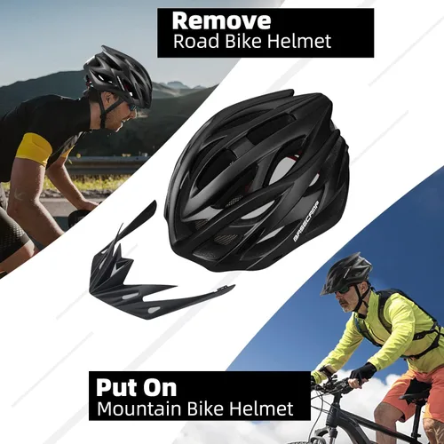 Miniatura 5 de Basecamp Casco de bicicleta para mujeres y hombres con luz LED de seguridad extraíble, visera solar, casco de bicicleta ligero, ajustable, Negro