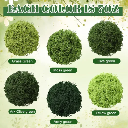 Miniatura 4 de Suncalla Musgo verde artificial de 6 colores para manualidades, 43.32 onzas, musgo sintético para plantas en maceta, para interiores, a granel, gran
