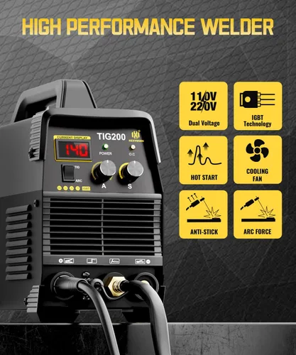 Miniatura 3 de H HZXVOGEN Soldador TIG 200A, HF TIG/Stick 2 en 1 máquina de soldadura con poste de gas, 110V 220V doble voltaje IGBT inversor TIG máquina