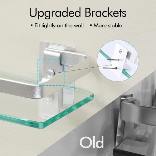 Miniatura 4 de KES Estantes de vidrio para baño, estantes flotantes de vidrio templado de 14 pulgadas de aluminio extra grueso, paquete de 2 organizadores