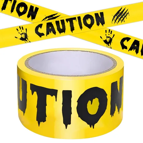 Miniatura 7 de Cinta de precaución para decoración de Halloween, rollo amarillo de 2 pulgadas x 82 pies, cinta de advertencia de peligro para exteriores e