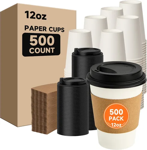 Miniatura 24 de METAPRINT 500 unidades de 12 onzas tazas de papel desechables para café, tazas de papel blancas para café caliente para cafeterías, bistrós, fiestas