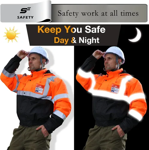Miniatura 5 de sesafety Chaqueta reflectante para hombre, chaquetas de alta visibilidad, chaquetas de seguridad para hombre, chaquetas de bomber de construcción
