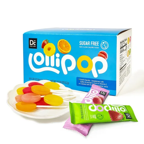 DC24 DAILY CARE Paletas sin azúcar con vitamina C, chupetines saludables con xilitol, dulces duros con sabor a fruta surtidos para niños, sin OGM,