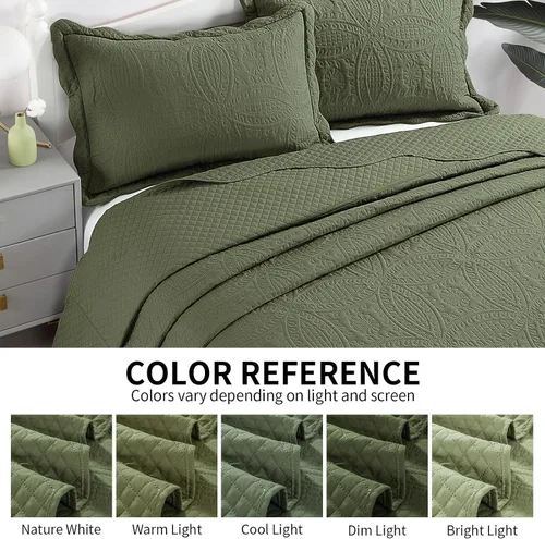 Miniatura 3 de HOMBYS Colchas King de Gran Tamaño 122"x138", Juego de Colcha Extra Ancho y Ligero, Cubrecama Suave, Duradero y Transpirable para Todas las Verde
