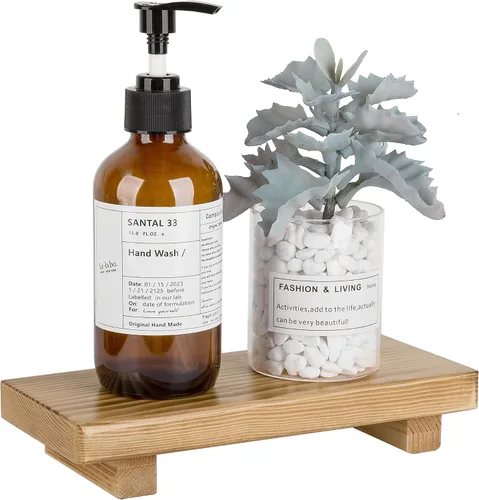 Miniatura 9 de Organizador de encimera de baño, soporte de pedestal de madera, bandeja decorativa de estilo granja, portajabones para decoración de cocina, Negro