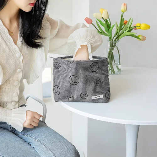 Miniatura 2 de Bolsa de maquillaje para mujeres, bolsa de cosméticos de pana con diseño estético, bolsa de mano para damas, estuche para lápices para niñas, lindo