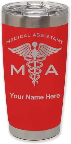 Miniatura 53 de LaserGram Taza aislada al vacío de 20 onzas, asistente médico MA, grabado personalizado incluido (rosa)