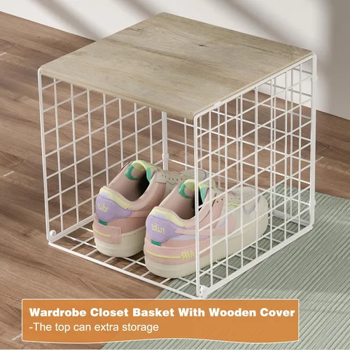 Miniatura 4 de 3 piezas de organizadores de clóset apilables y almacenamiento, estantes de clóset con parte superior de madera y almacenamiento extra, organizador