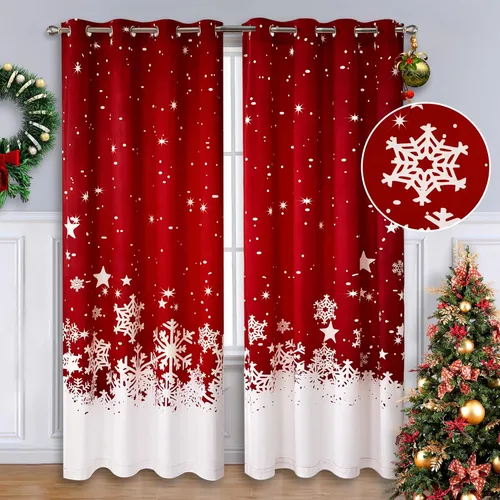 Miniatura 14 de CAROMIO, cortinas de Navidad para sala de estar, juego de 2 paneles, cortinas largas de terciopelo de 63 pulgadas, cortinas decorativas con copos