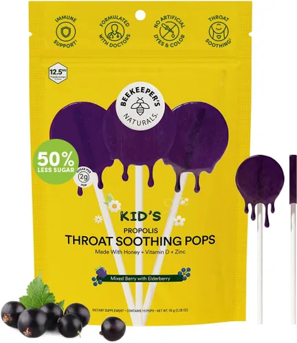 Miniatura 8 de Paletas para el dolor de garganta para niños de Beekeeper's Naturals - Apoyo inmunológico formulado por médicos, vitamina D y miel, menos de 2g