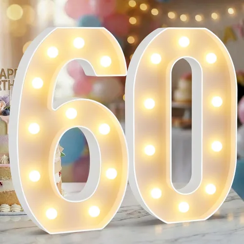 Miniatura 21 de Letrero de números con luz LED de marquesina, letrero de números de cumpleaños iluminado para decoración de fiesta de cumpleaños, pared de bar