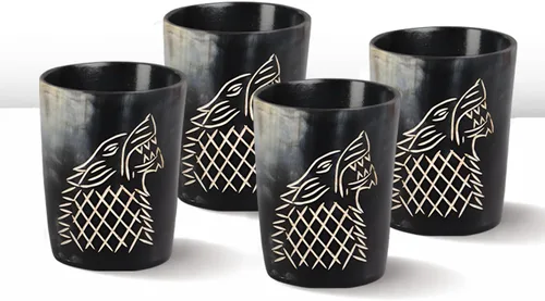 Miniatura 31 de Handicrafts Home Juego de 4 vasos de chupito hechos a mano, patrón entrecruzado de 6.5 onzas, chupitos de whisky vikingo naturales para cócteles