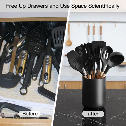 Miniatura 5 de LATCHHOOK Soporte para Utensilios de Cocina Negro para Encimera, Grande 7.2 Recipiente de Cerámica Mate para Utensilios de Cocina para Mostrador