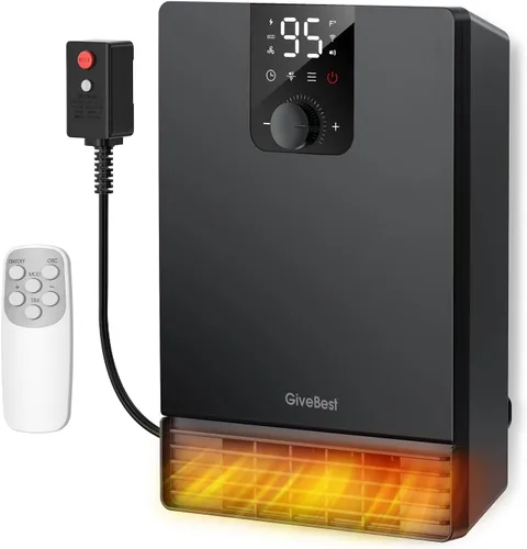 Miniatura 9 de GiveBest Calentador de pared para baño, calentador eléctrico de calentamiento rápido de 1500 W con enchufe ALCI, termostato ajustable, 3 modos