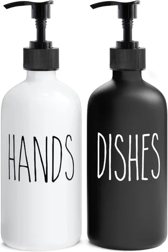 Miniatura 9 de MOMEEMO Juego de 2 dispensadores de jabón, contiene dispensador de jabón para platos y manos, perfecto para decoración de cocina negra (negro)