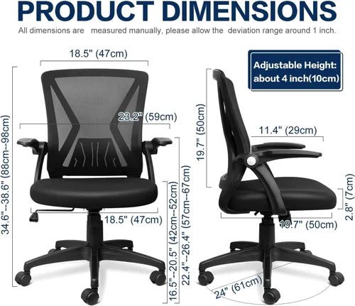 Miniatura 3 de TTD Silla de oficina ergonómica cómoda giratoria para el hogar, silla de escritorio moderna de malla negra con brazos abatibles, silla