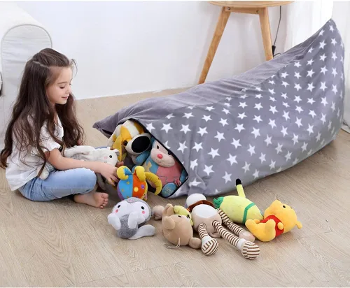 Miniatura 5 de Funda para puf de almacenamiento de animales de peluche, puf extra grande de 53 pulgadas para niños y adultos, soporte y organizador de juguetes