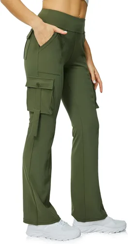 Leggings acampanados de yoga para mujer, cintura alta, pantalones casuales de yoga, leggings de entrenamiento, con 6 bolsillos, pantalones de yoga