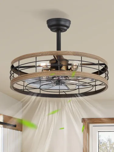 Miniatura 12 de LEDIARY - Ventilador de techo 16.5 pulgadas con jaula y luz, diseño industrial, estilo granja, para cocina, dormitorio, exterior, control remoto, 6