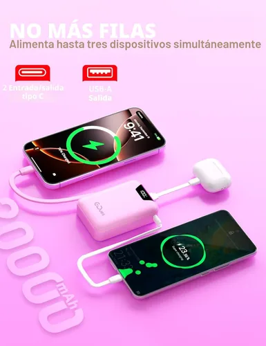 Miniatura 3 de Cargador portátil M2, banco de energía de 20000 mAh, PD 35 W, cable integrado USB-C ultra rápido, compacto y bonito, mini batería externa