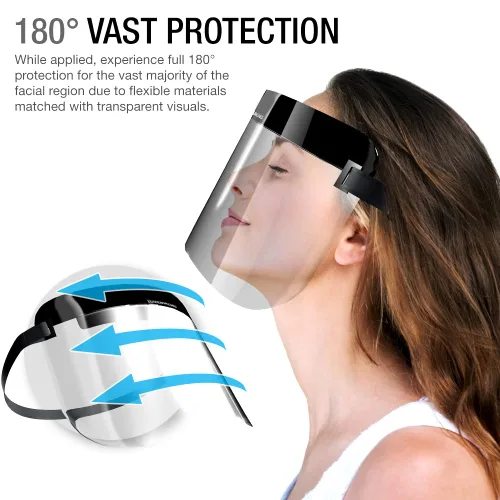 Miniatura 2 de Purity Protectores faciales de seguridad para adultos (paquete de 3) material transparente PET completo con ajuste deslizante integrado banda