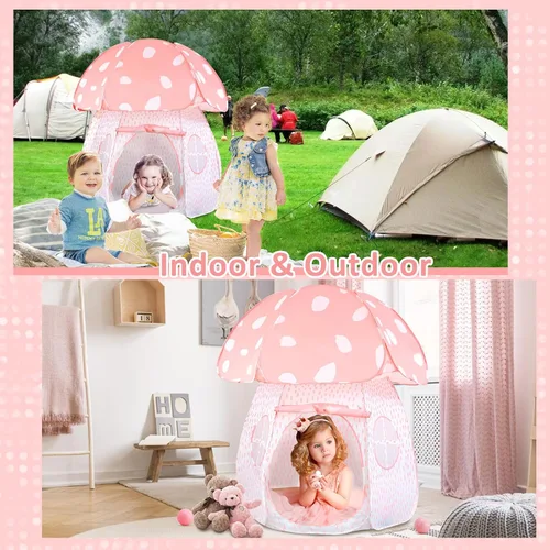 Miniatura 4 de Carpa de juegos para niños con diseño exquisito Pop Up Carpa para interiores y exteriores Casa de juegos para niños y niñas con diseño de hongo Rosa