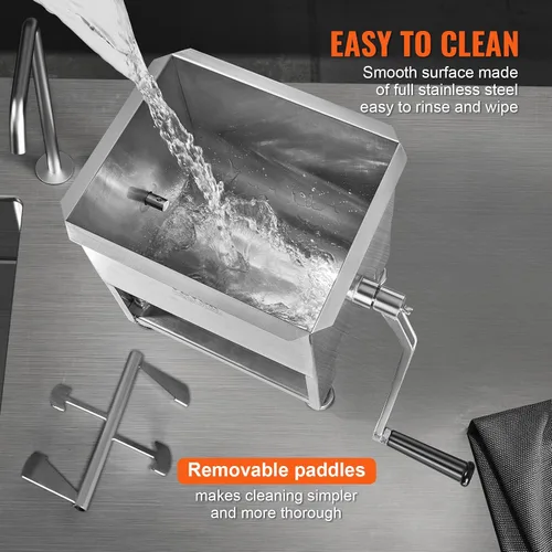 Miniatura 4 de VEVOR - Batidora manual de carne, tanque fijo de 10 L, batidora de mano de acero inoxidable resistente para carne molida y salchicha, capacidad