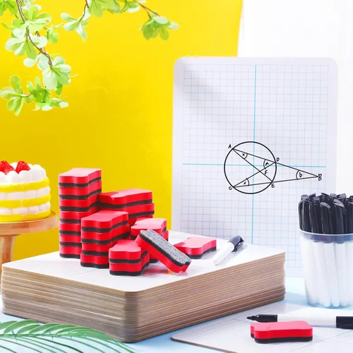 Miniatura 4 de Fulmoon Juego de 24 pizarras blancas con cuadrícula de borrado en seco XY Axis Graph de 9 x 12 pulgadas, pizarra blanca con bolígrafos y borradores
