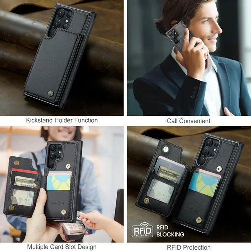 Miniatura 3 de Vinich Funda tipo cartera para Samsung Galaxy S22 Ultra con tarjetero y ranuras de crédito con bloqueo RFID, función atril, a prueba de golpes