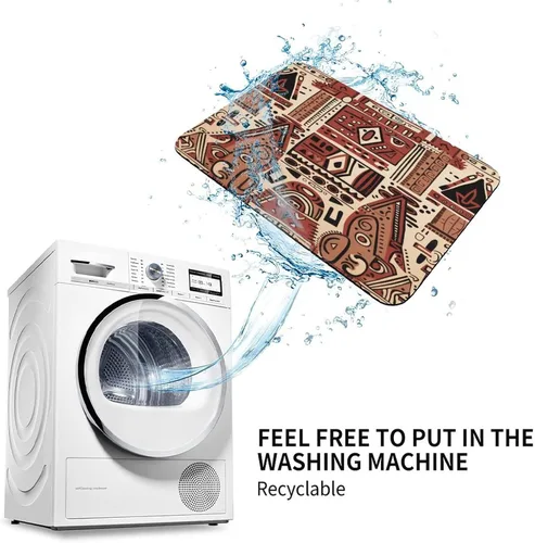 Miniatura 7 de Tapetes de baño para baño, color rojo, beige, marrón oscuro, patrón de tribu secreta, estilo bohemio, absorbente de agua, antideslizante, alfombra