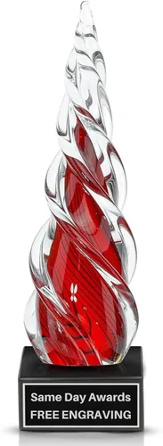 Miniatura 28 de Premio de Vidrio Artístico Soplado a Mano – Premio Elegante con Grabado Personalizado para Corporativo, Deportes, Jubilación, Reconocimiento