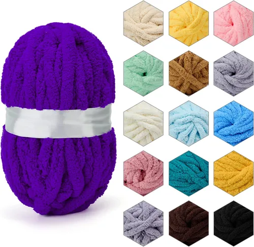 Miniatura 9 de ERLYEEN Hilo de Chenilla Grueso Súper Voluminoso Suave Espeso Esponjoso Jumbo Gigante Lavable Hilo Grande de Poliéster DIY para Manta de Tejido a