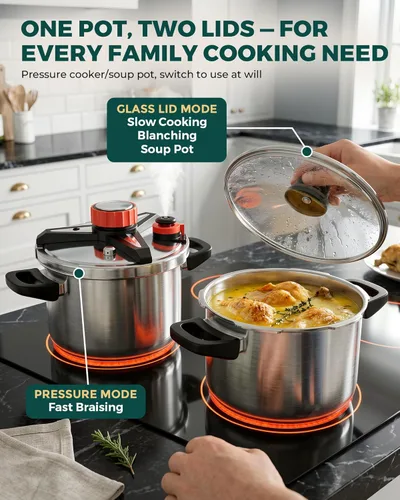 Miniatura 8 de WantJoin Olla a presión de 6 cuartos de galón – Recipiente a presión de acero inoxidable 3 en 1 compatible con cocina de gas y de inducción