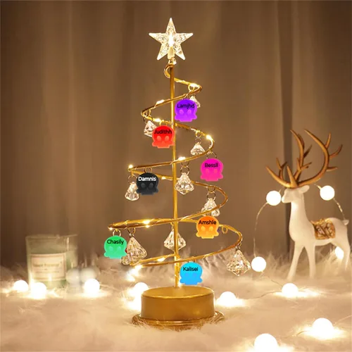 Miniatura 9 de Foto personalizada de árbol de Navidad, luces personalizadas para árbol de Navidad de 1 a 10, imagen familiar, mesa de metal, luz nocturna de árbol
