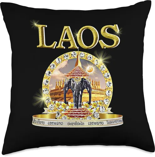 Miniatura 5 de Three Headed Elephant Laos Tee Central Laotian 3 cabezas elefante Erawan Budista Laos almohada de 16 x 16 pulgadas, multicolor