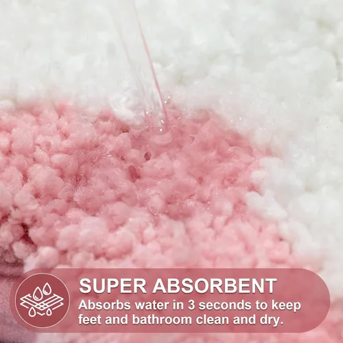 Miniatura 5 de ORTIGIA Pequeña y Linda Alfombra de Baño con Volados, Alfombras de Baño de Microfibra de Lujo en Blanco y Rosa, Antideslizante, Lavable, de Secado