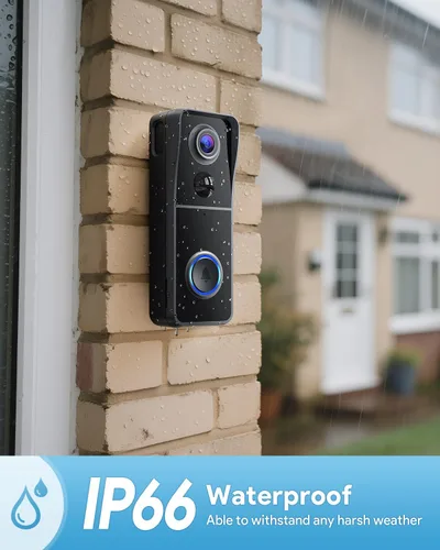 Miniatura 5 de AUE Timbre de puerta inalámbrico, timbre de video HD 2K con timbre de anillo, funciona con pilas, visión nocturna, audio de 2 vías, detección