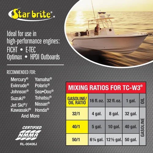 Miniatura 2 de STAR BRITE Aceite de motor prémium de 2 ciclos TC-W3, mezcla sintética de alta calidad para todos los motores fueraborda de 2 tiempos, embarcaciones