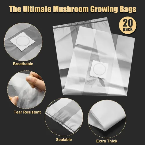 Miniatura 3 de Bolsas de desove de hongos, 20 bolsas grandes extra gruesas de 6 mil, bolsas de cultivo de hongos de 8 x 5 x 20 pulgadas, bolsa sellable de sustrato